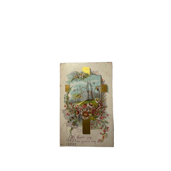 Vintage Postcard Easter Crucifix Series Number 420 Posted 1909 Embossed Floral u - Picture 1 of 2